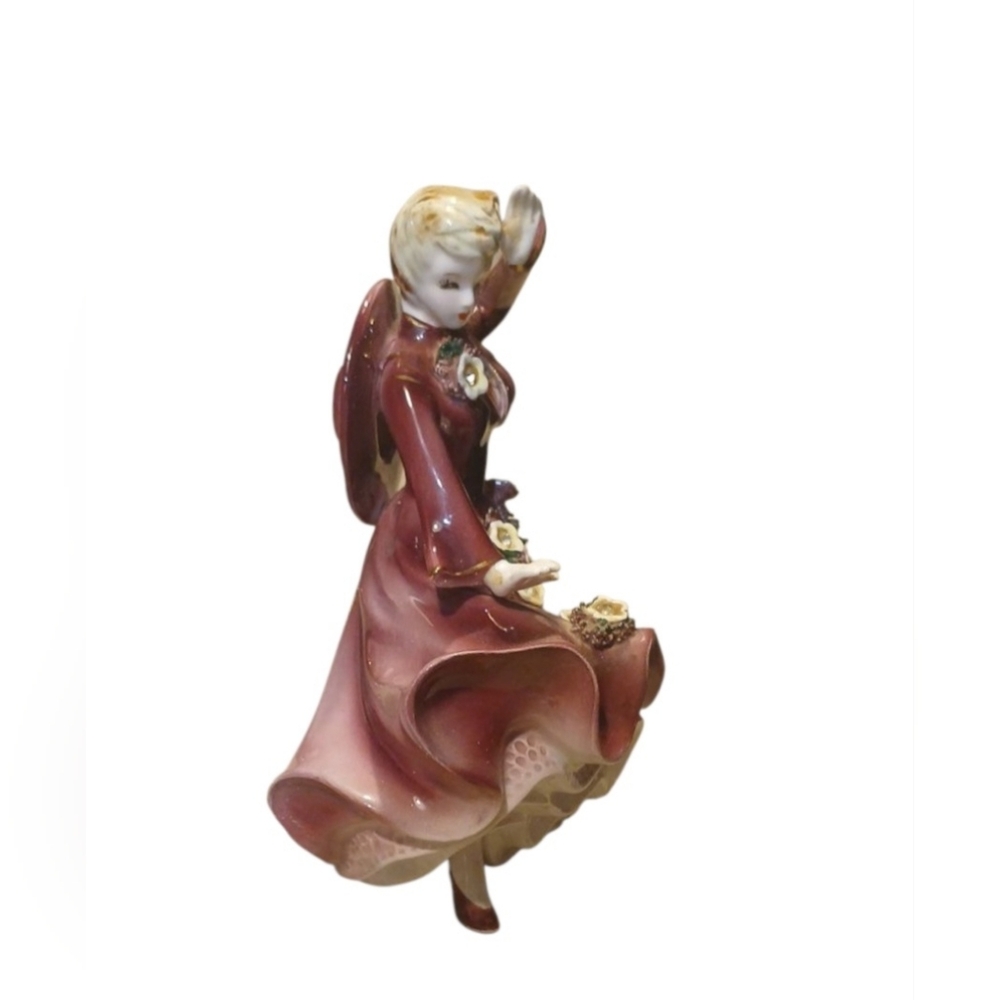 Lefton Burgundy and Cream Lady Figurine - Picture 3 of 7